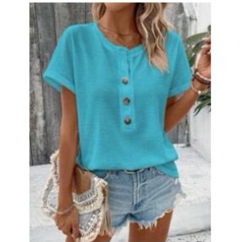 SHEIN Teal Button-Down Shirt